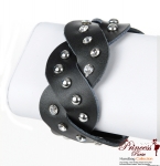 Fashionable Leatherette Wristband w/ Studs & Rhinestone Accent (BRT-0195AT)