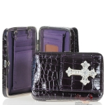Designer Inspired Crocodile Skin Wallet w/ Rhinestone Cross Accent