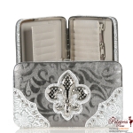 Designer Inspired Leatherette Wallet w/ Rhinestone Fleur De Ly's Accent