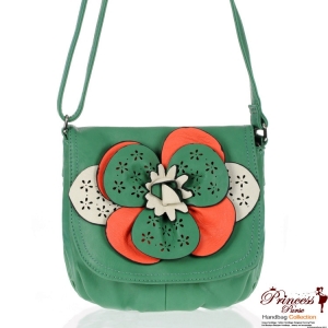 Designer Inspired Cross Body Messenger Bag w/ Multi Color Flower Emblem