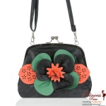 Designer Inspired Clutch/Messenger Bag w/ Multi Color Flower Emblem