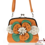 Designer Inspired Clutch/Messenger Bag w/ Multi Color Flower Emblem