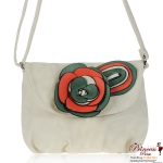 Designer Inspired Cross Body Messenger Bag w/ Multi Color Flower Emblem