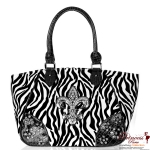 Designer Inspired zebra Print Handbag w/ Fleur De Ly's Accent