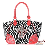 Designer Inspired zebra Print Handbag w/ Fleur De Ly's Accent