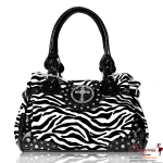 Designer Inspired zebra Print Handbag w/ Cross Emblem Accent