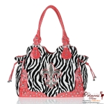 Designer Inspired zebra Print Handbag w/ Fleur De Ly's Accent
