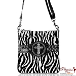 Designer Inspired zebra Print Messenger Bag w/ Cross Emblem Accent