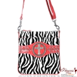 Designer Inspired zebra Print Messenger Bag w/ Cross Emblem Accent