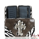 Designer Inspired Zebra Print Wallet w/ Rhinestone Cross Accent(f2812R)