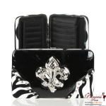 Designer Inspired Zebra Print Wallet w/ Rhinestone Fleur De Ly's Accent (F2812F)