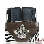 Designer Inspired Zebra Print Wallet w/ Rhinestone Fleur De Ly's Accent (F2812F)