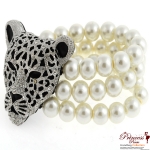 Stylish Fashionable Stretchable Bangles w/ Pearls And Lion Accent (BRS98-0151)
