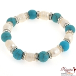 Fashionable Stretchable Bracelet w/ Rhinestone And Turquoise Textured Stone (BRS64-0063)