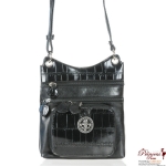 Designer Inspired Crocodile Skin Messenger Bag w/ Fleur De Ly's Accent (FD207)