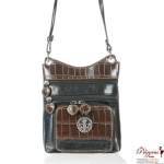 Designer Inspired Crocodile Skin Messenger Bag w/ Fleur De Ly's Accentt (FD207)