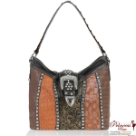 Ostrich Crocodile Skin Handbag w/ Fold over Buckle And Rhinestone Accent