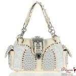 Ostrich Crocodile Skin Handbag w/ Fold over Buckle And Rhinestone Accent (WWP017)