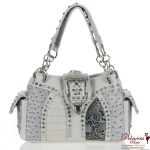 Ostrich Crocodile Skin Handbag w/ Fold over Buckle And Rhinestone Accent (WWP017)