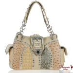 Ostrich Crocodile Skin Handbag w/ Fold over Buckle And Rhinestone Accent (WWP017)