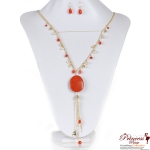 Fashion Necklace And Earring Combo w/ Pearl And Stoned Accent