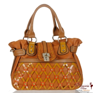 Designer Inspired Flower Handbag w/ Fold Over Flop And Lock Accent