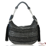 Designer Inspired Hobo Handbag w/ Rhinestone And Studs Accent