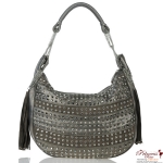 Designer Inspired Hobo Handbag w/ Rhinestone And Studs Accent