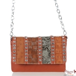Ostrich Crocodile Skin Clutch w/ Rhinestone Accent