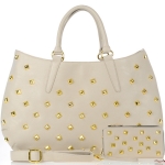 Purse And Wallet Combo. Designer Inspired Handbag w/ Gold Tone Studs Accent