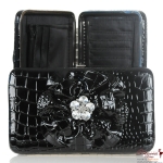 Designer Inspired Flower Wallet w/ Crystal Rhinestone Accent