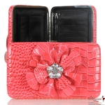 Designer Inspired Flower Wallet w/ Crystal Rhinestone Accent