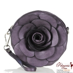 Designer Inspired Small Round Bag w/ Flower Accent
