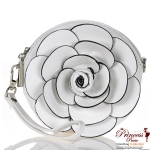 Designer Inspired Small Round Bag w/ Flower Accent
