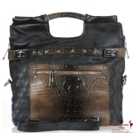 Designer Inspired Crocodile Skin Handbag w/ Studs Accent