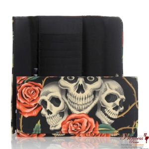 Hand Made Wallet w/ Skulls Roses Accent