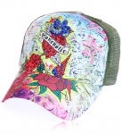 "Loveholic" Tattoo Mesh Cap w/ Multiple Rhinestones Accent