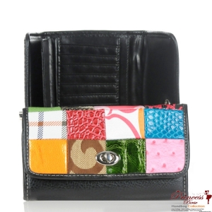 Animal Skin Patchwork Wallet w/ Fold Over Magnet Closure