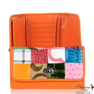 Animal Skin Patchwork Wallet w/ Fold Over Magnet Closure