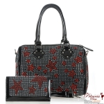 Bulk Package Designer Inspired Handbag w/ Rhinestone Accent and Matching Wallet