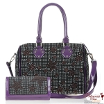 Bulk Package Designer Inspired Handbag w/ Rhinestone Accent and Matching Wallet
