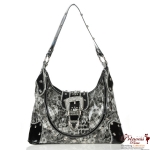 Flora Design Hobo Handbag w/ Studs And Rhinestone Buckle