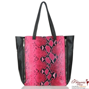 Designer Inspired Leatherette Handbag w/ Snake Skin Design