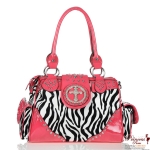 Designer Inspired Zebra Print Handbag w/ Fold Over Cross Accent