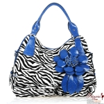 Designer Inspired Zebra Print Handbag w/ Flower Accent