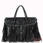 Designer Inspired Leatherette Handbag w/ Fringes And Studs