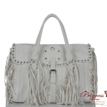 Designer Inspired Leatherette Handbag w/ Fringes And Studs