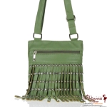 Designer Inspired Messenger Handbag w/ Rhinestone Accent and front Zipper Pocket