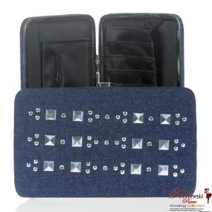 Designer Inspired Denim Wallet w/ Stud Accent