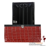 Designer Inspired Crocodile Skin Wallet w/ Metallic Edge Closure And  Emblem Accent